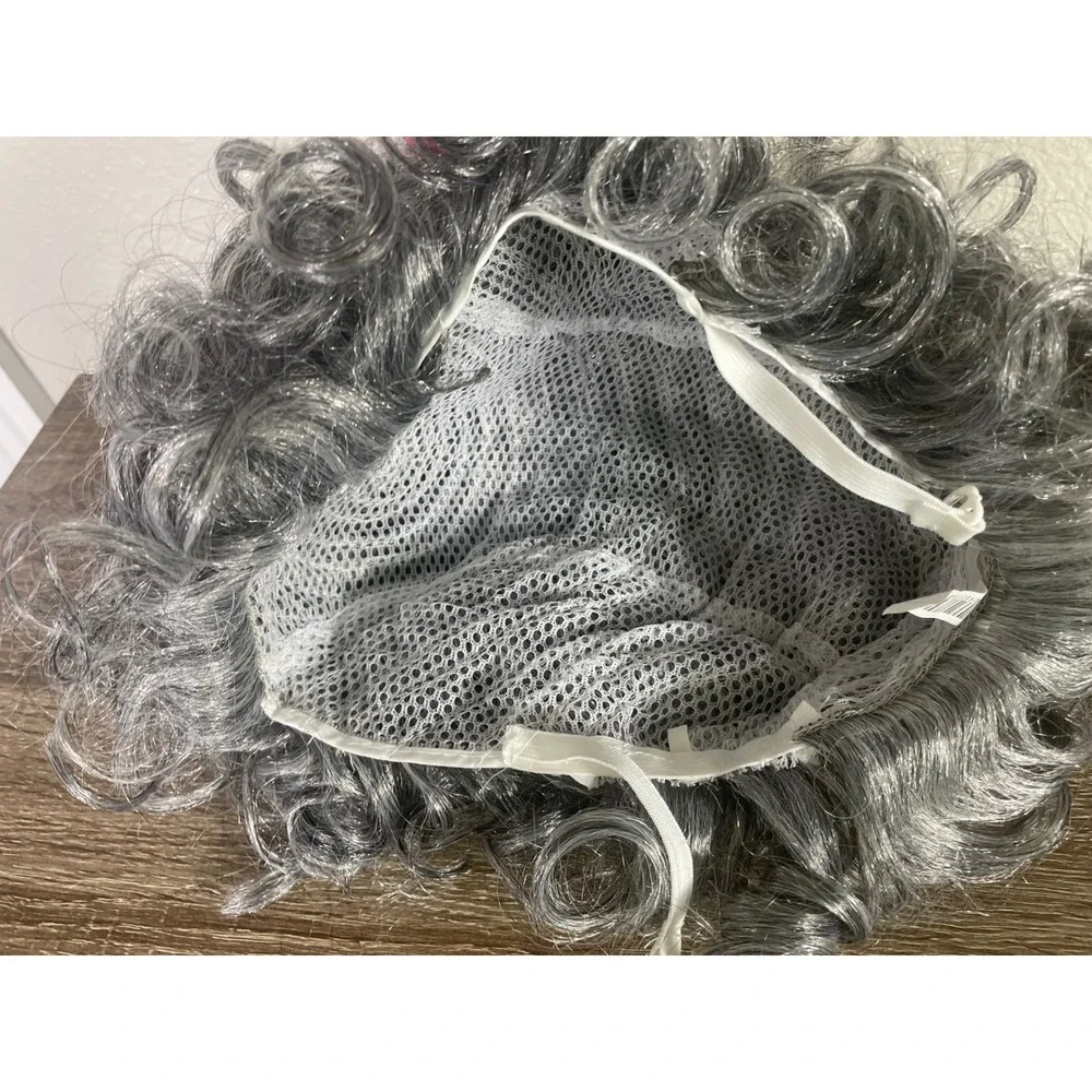Old Lady Grandma Wig Gray Curly Pink Rollers Granny Costume Halloween 100 Day